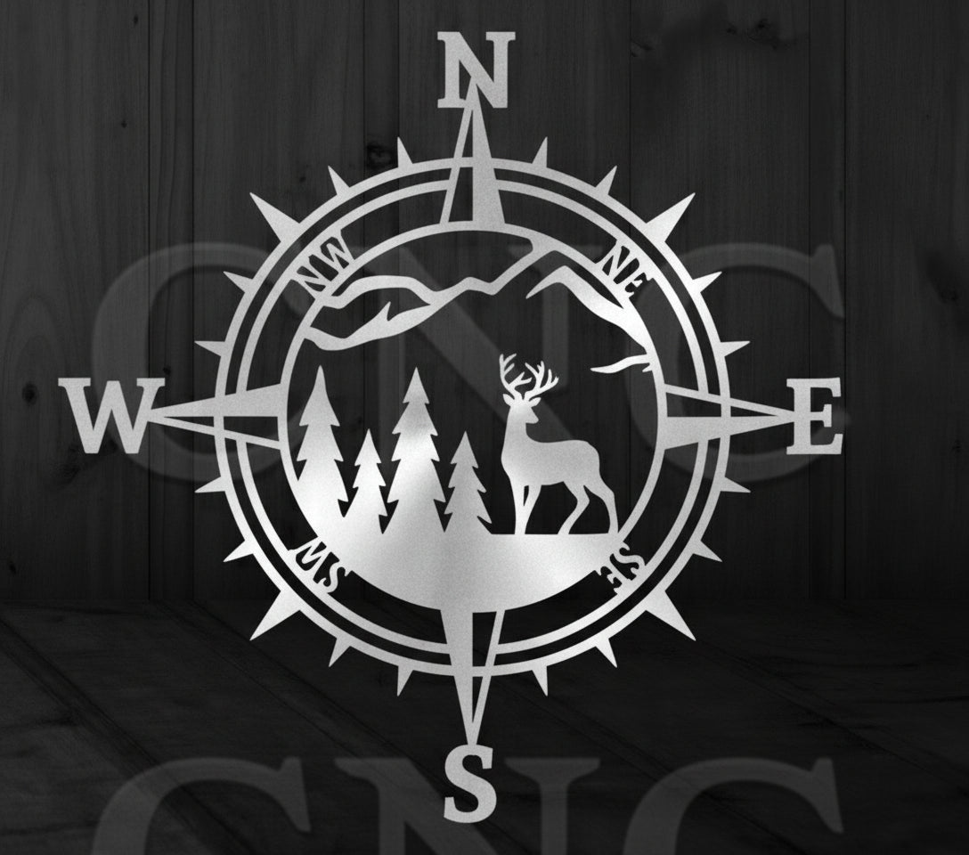 Compass Rose (Deer & Mountains)