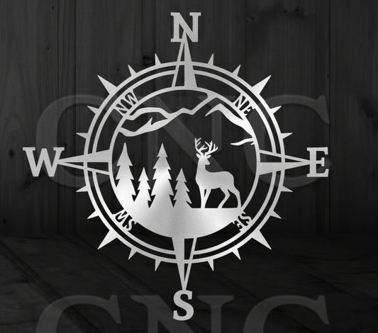 Compass Rose (Deer & Mountains)
