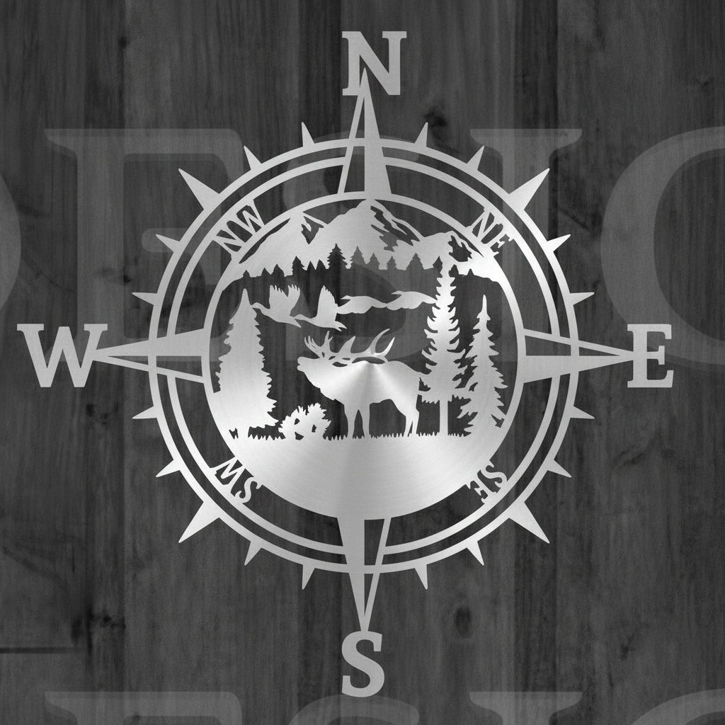 Compass Rose (Elk & Mountains)