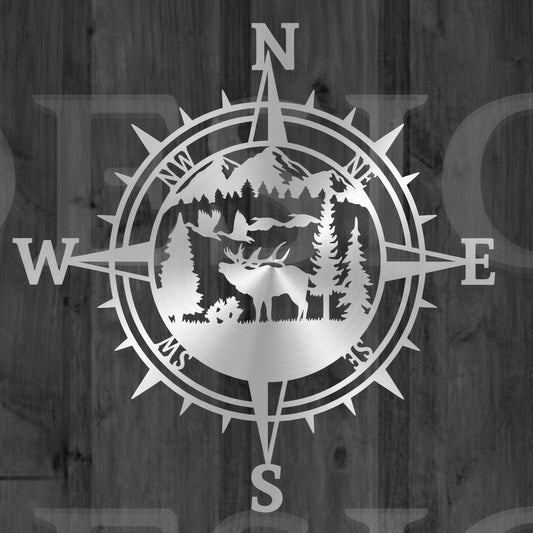 Compass Rose (Elk & Mountains)